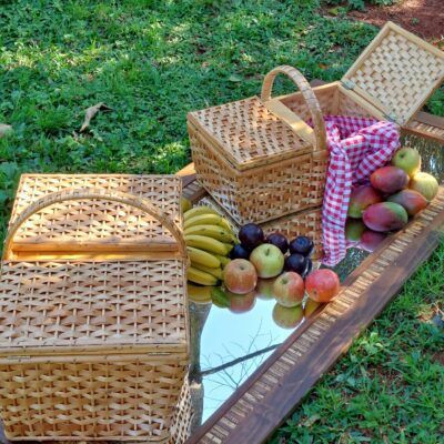 Cesta de Piquenique Elegante em Vime Artesanal e Espaçosa